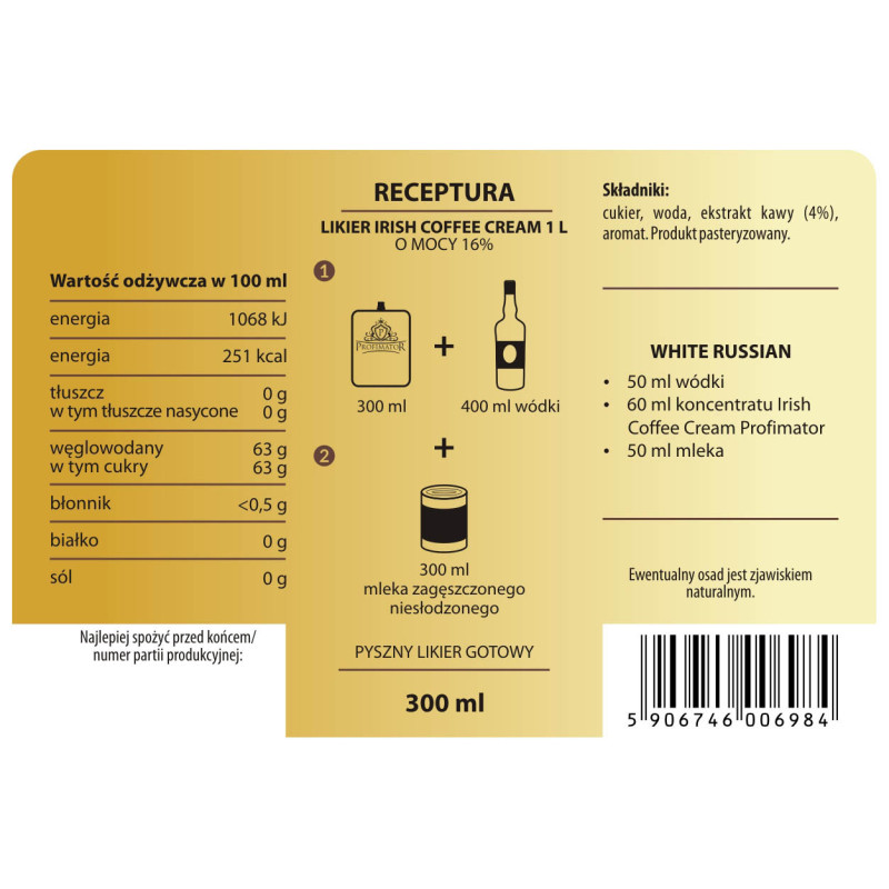 Bezalkoholowy koncentrat IRISH COFFEE CREAM box 9x300ml PROFIMATOR