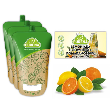 Lemoniada cytryna - pomarańcz PURENA koncentrat 3x1kg na 18l