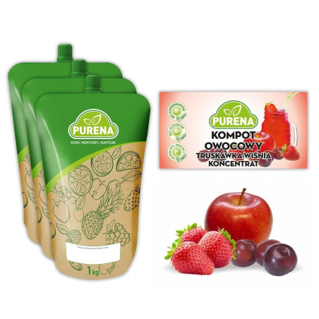 Kompot truskawka-wiśnia PURENA koncentrat 3x1kg na 18l