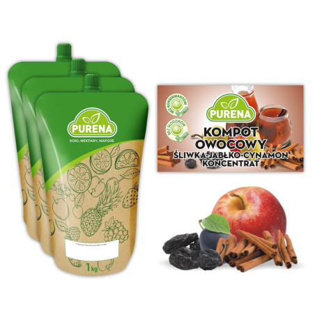 Kompot śliwka-jabłko-cynamon PURENA koncentrat 3x1kg na 18l