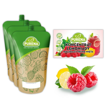 Lemoniada malina-cytryna-mięta PURENA koncentrat 3x1kg na 18l
