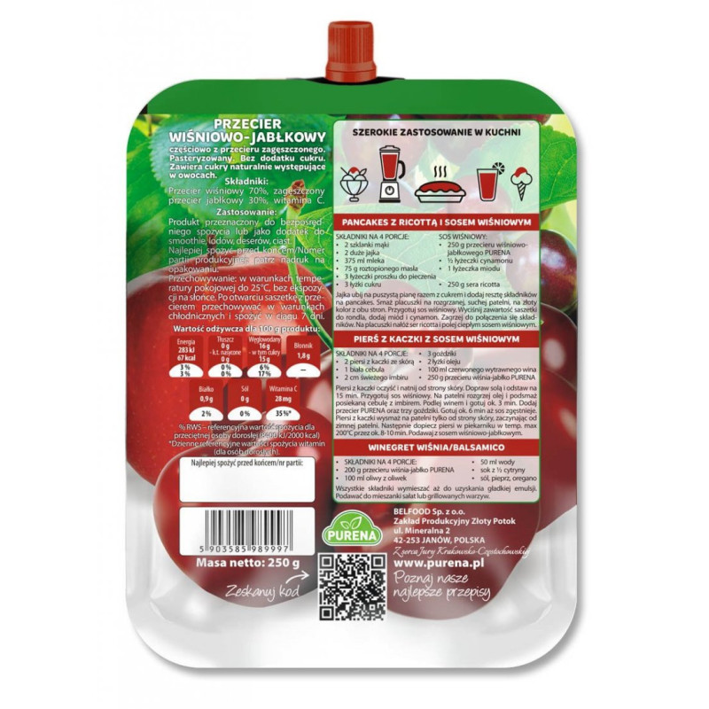 Przecier (mus) owocowy 100% wiśniowy z jabłkiem 250g