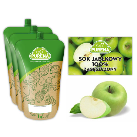 Sok jabłkowy 100% zagęszczony 1kg zestaw 3sztuki Purena