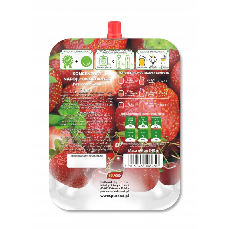Kompot truskawka-wiśnia koncentrat 340g x 4 sztuki