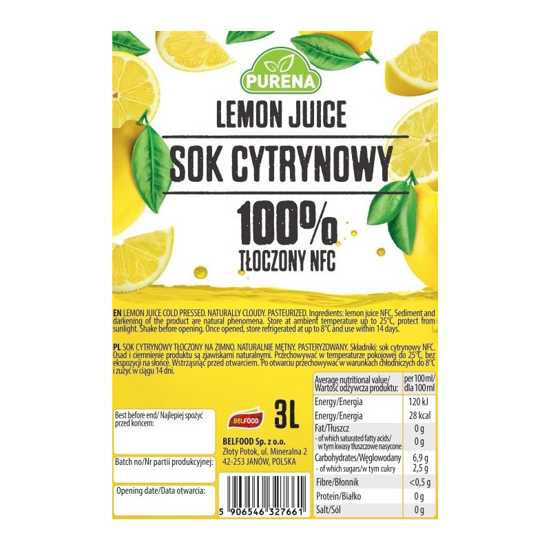 Sok z cytryn 100% tłoczony na zimno NFC 3l