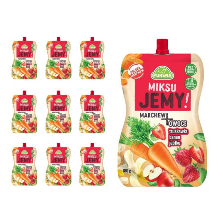 Przekąska miksuJEMY MARCHEW + truskawka-banan-jabłko 180g x 10sztuk
