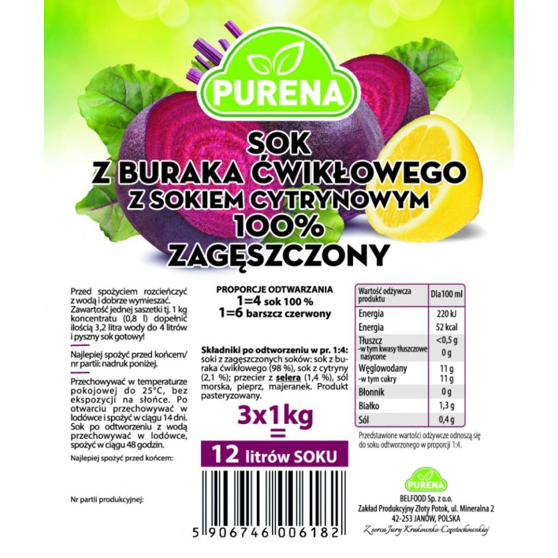 Sok z buraka 100% zagęszczony 1kg na 4l