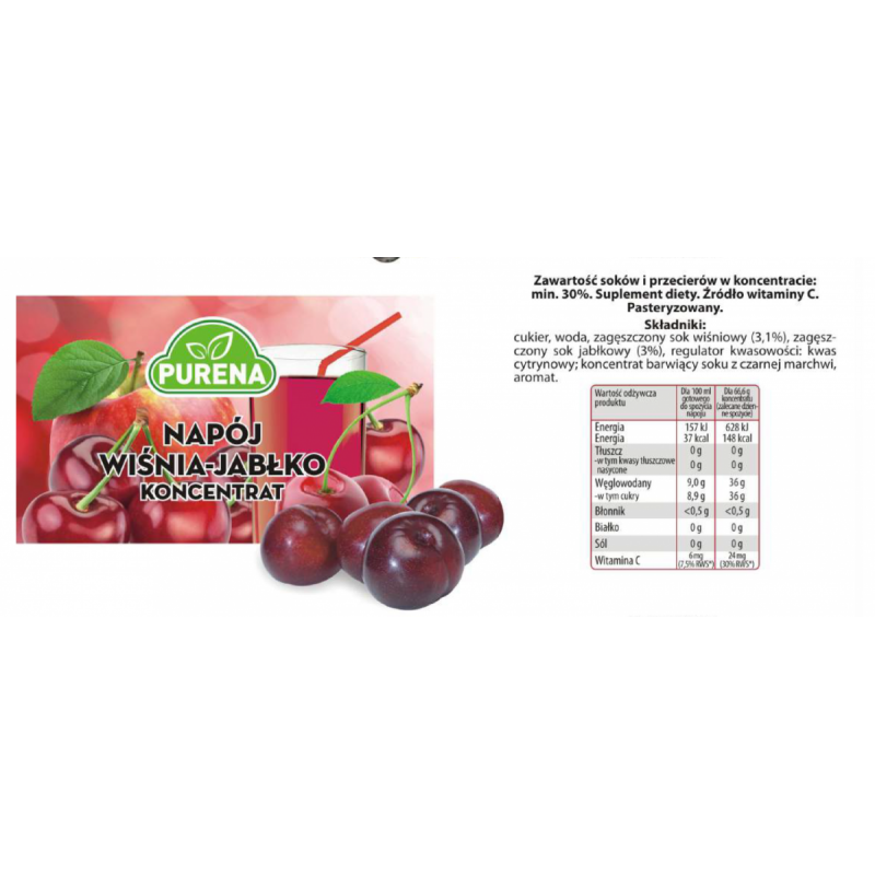 Napój wiśnia-jabłko koncentrat PURENA 1kg na 6l